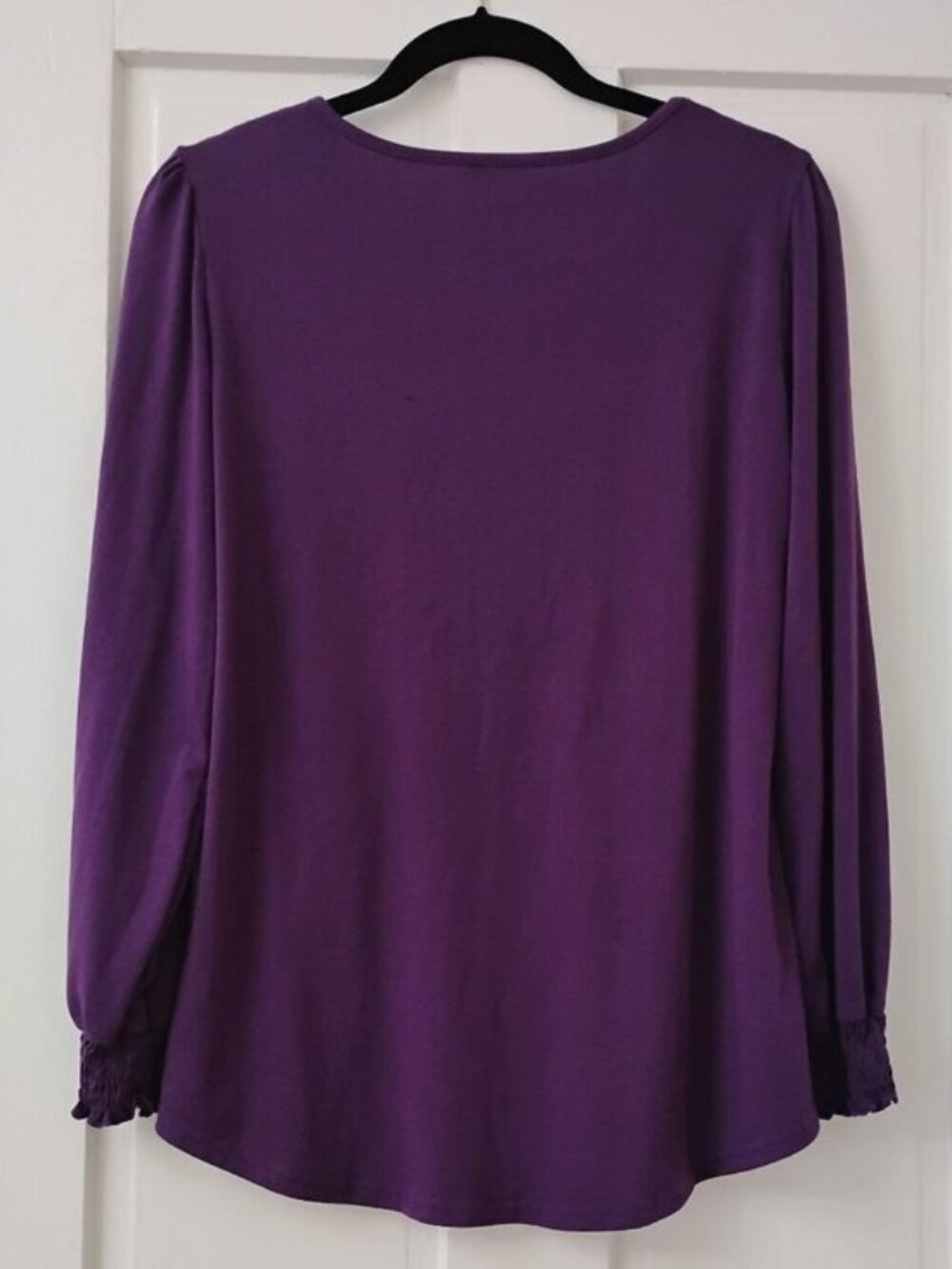 Dark Purple Long Puff Sleeve Smocked Tunic top - Picture 3 of 5